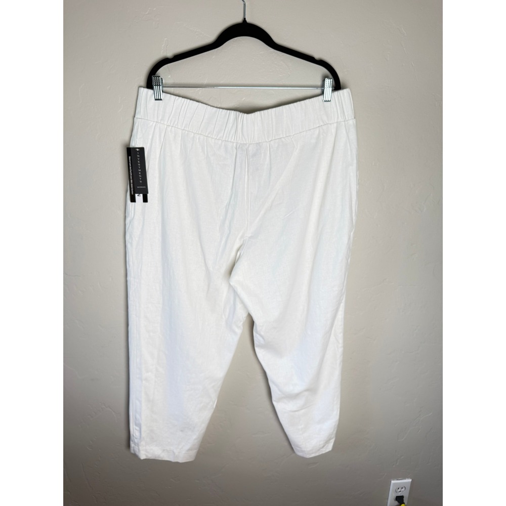 NWT Investments Plus Size White Stretch Linen Blend Pull On Crop Pants 2X - Picture 2 of 6